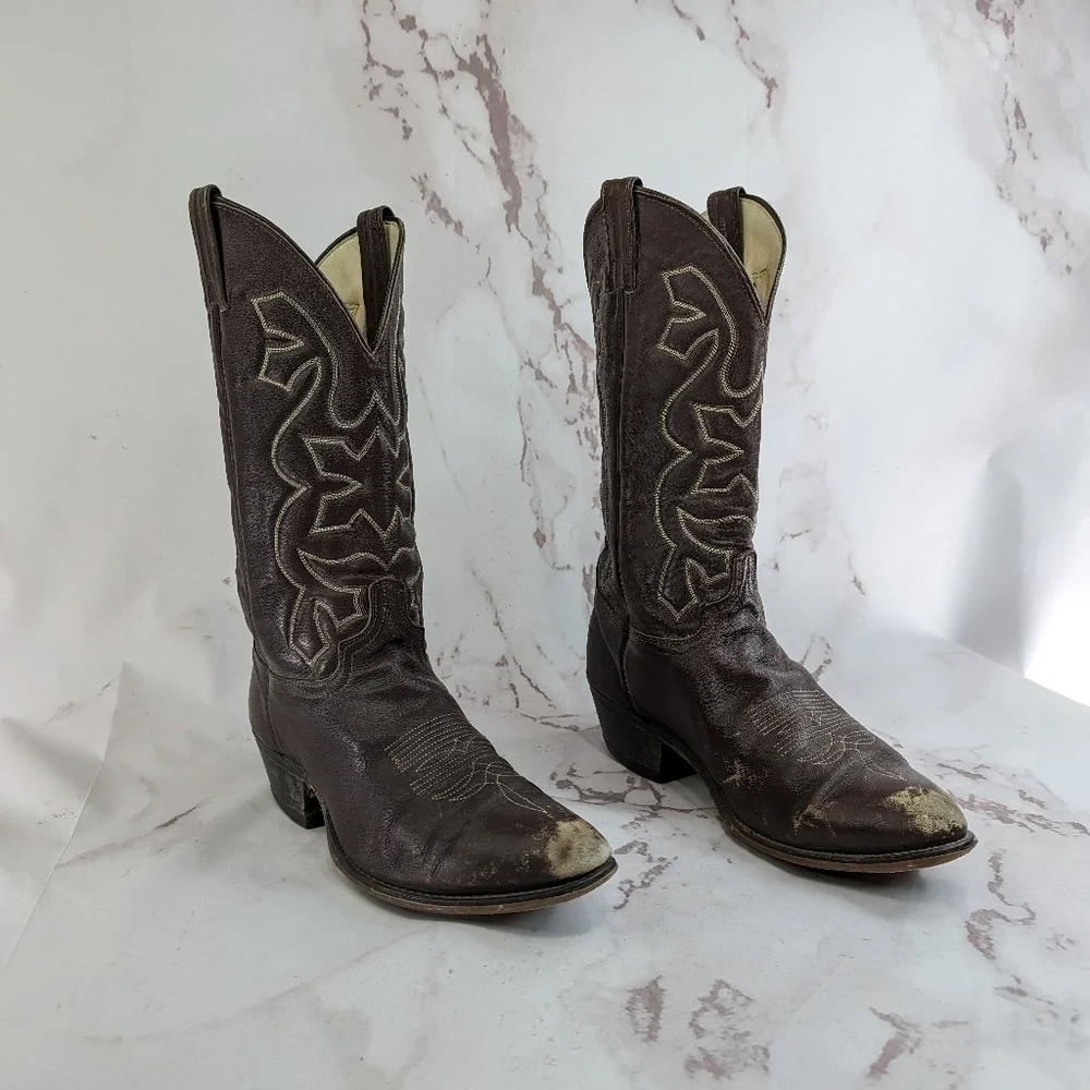 Vintage Cowboy Boots Mens 9.5 Brown Silverado Leather Western USA